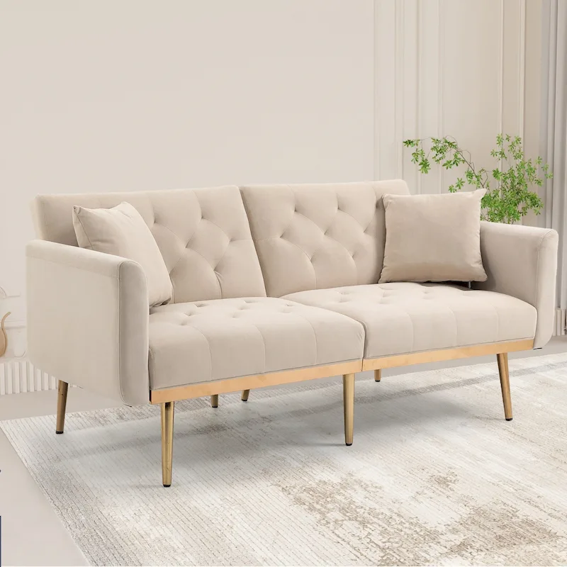 Velvet Upholstered Tufted Loveseats Sleeper Sofa With Rose Golden Legs