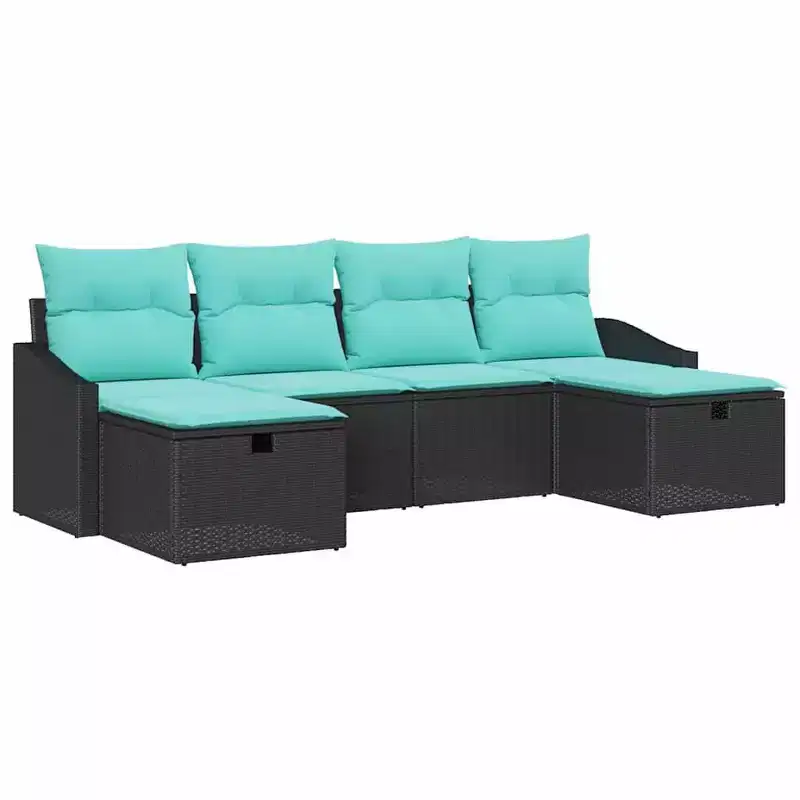 vidaXL Garden Sofa Set with Cushion 6 pcs Brown Poly rattan - Brown Red