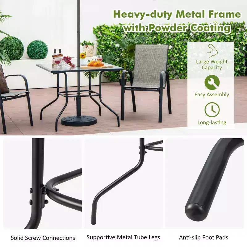 Costway 35'' Patio Dining Table Tempered Glass Top Bistro Table with 1.5'' Umbrella Hole