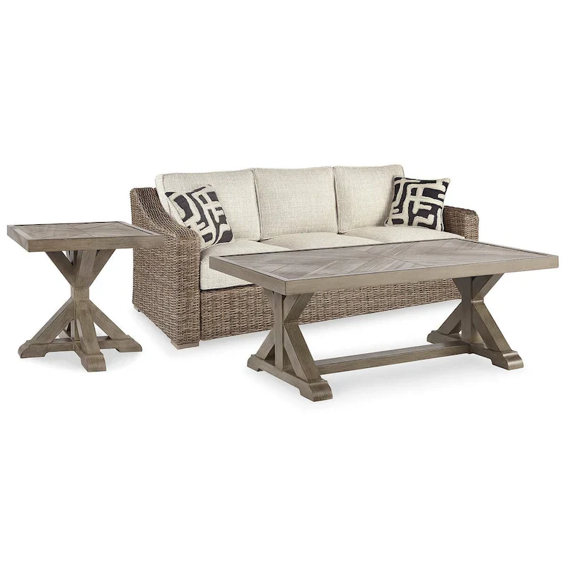 Signature Design by Ashley Beachcroft Brown/Beige Beachcroft Nuvella Sofa with Coffee and End Table - 83W x 37D x 36H