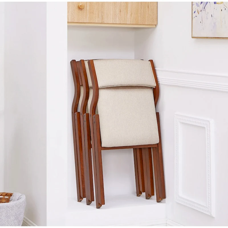 Upholstered Folding Dining Chair, Space Saving, Easy To Carry, Dining Room, 2-Pack-Cream White+Cherry