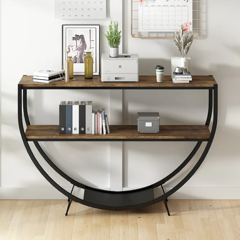 Rustic Industrial Design Demilune Shape Console Table