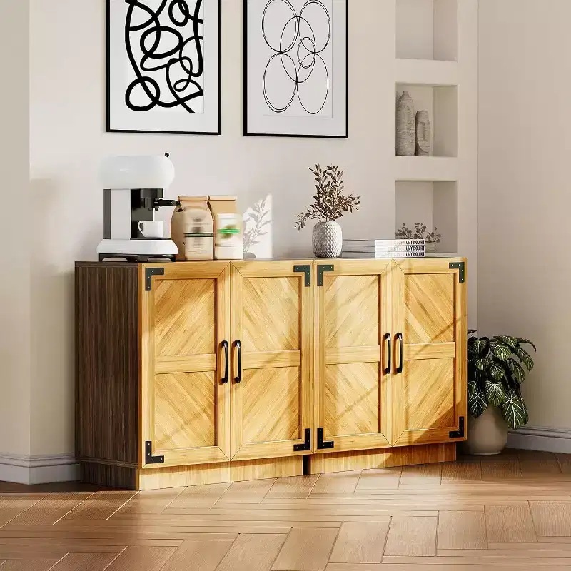 31.5 Farmhouse Storage Cabinet - Coffee Bar Console with Adjustable Shelf & Doors for Kitchen, Living Room in Black Brown