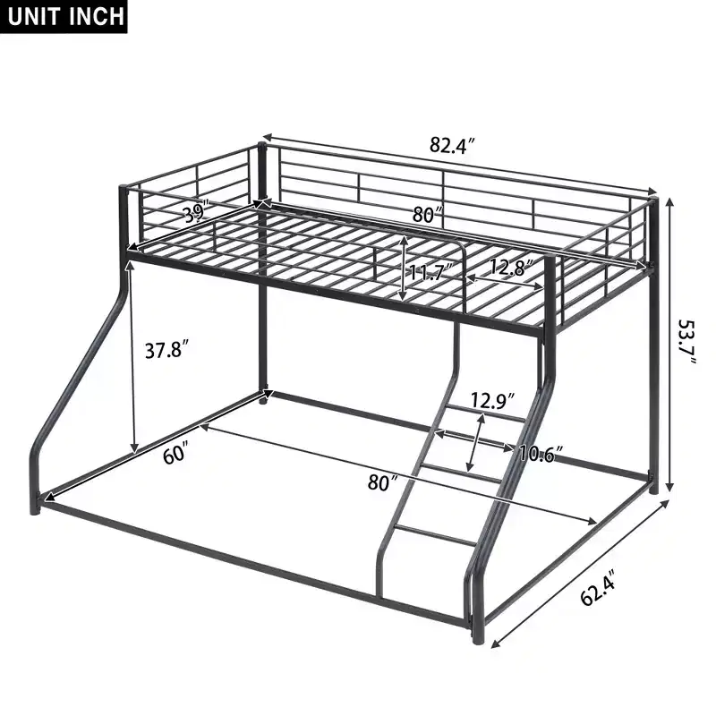 Bellemave Floor Bunk Bed, Heavy Duty Metal Bunk Bed Frame,for Adults, Black