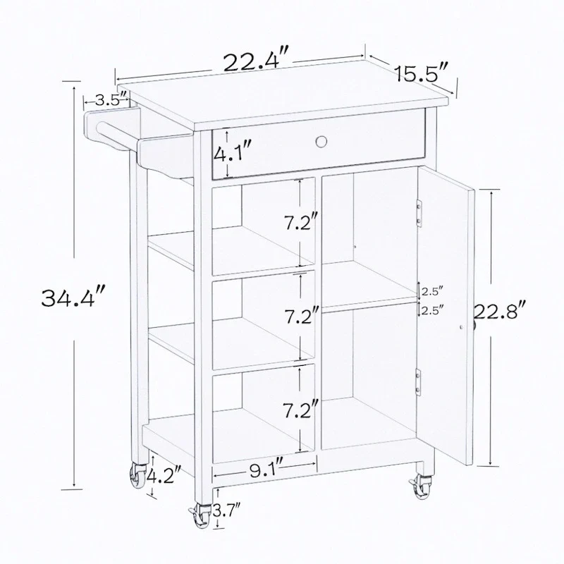 Kitchen Rolling Trolley Cart with Adjustable Shelves and Towel Rack