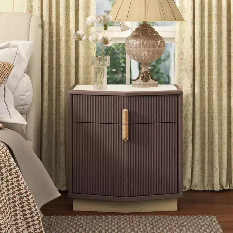 Modern Bulging Storage Nightstand with 2 Drawers