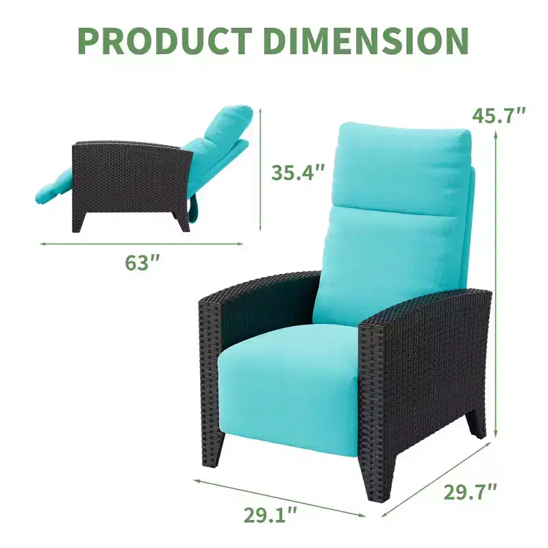 Wicker Recliner Chair with Adjustable Back & Footrest,150 Lay Flat Rattan Reclining Patio Chair with Extendable Side Table & Air Pump