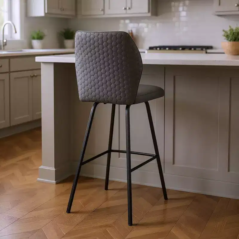 HomeRoots 26 Gray And Black Faux Leather And Iron Counter Height Bar Chair