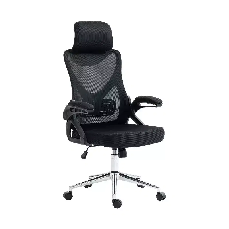 Mesh Ergonomic Office Chair, Desk Chair with Headrest and Lumbar Support, Criss Cross Chair with Chrome Base for Office, Home, Black