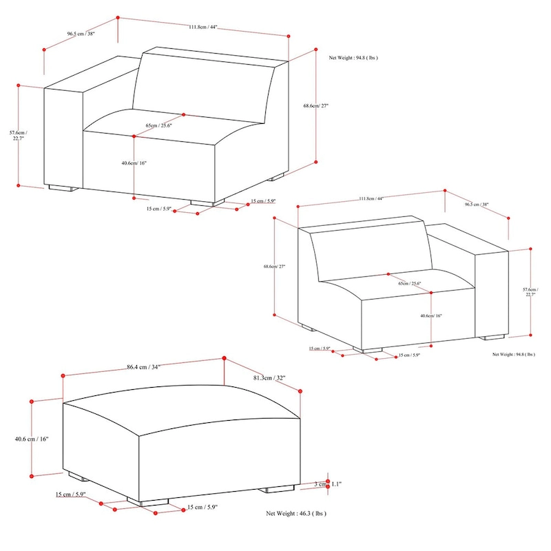 WYNDENHALL Biggs 2-Seater Modular Sofa and Ottoman Set