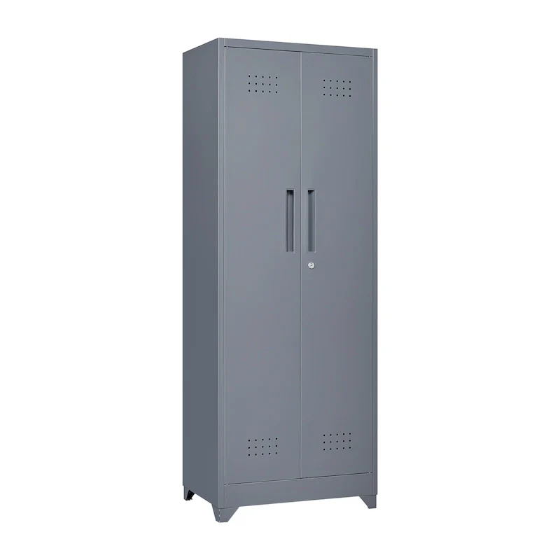 Tall Steel Storage Cabinet with Locking Door & Hanging Rod – Grey / Grey+White, Anti-Rust, Ventilated