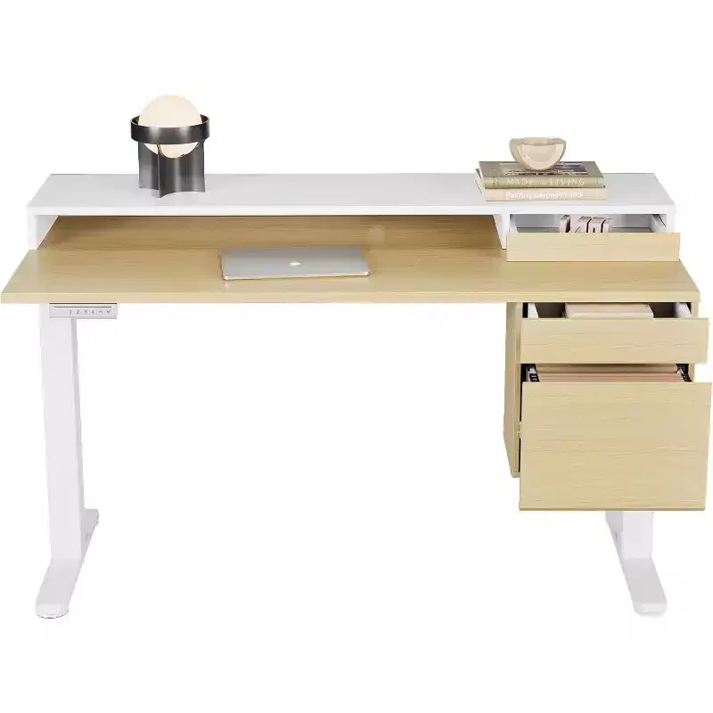 Standing Desk with Drawers and File Cabinet, 47 Inch Electric Height Adjustable Desk with Storage, Ergonomic Stand Up Table with Monitor Stand