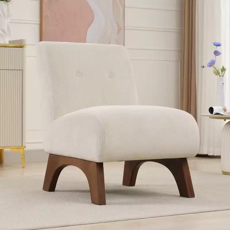Corduroy Upholstered Armless Accent Chair Solid Wood Legs Modern Slipper Reading Chair