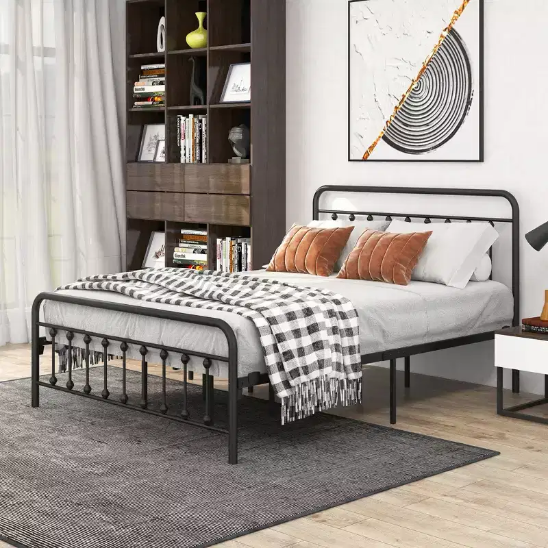 Modern Metal Platform Bed Frame with Headboard, Footboard and Under Bed Storage