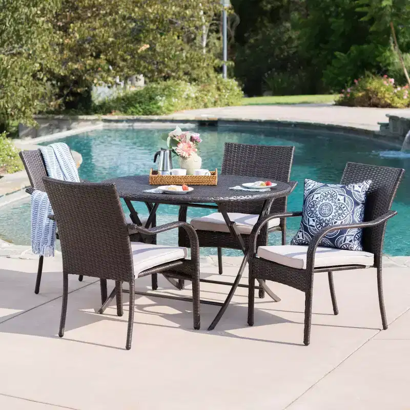 Lula 5pc Wicker Dining Set - Brown - Christopher Knight Home: Circular Table, Stackable Chairs