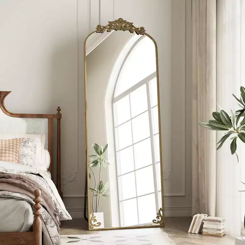 65x22 Arched Full Length Mirror Metal Vintage Mirror Baroque Style,Brozen