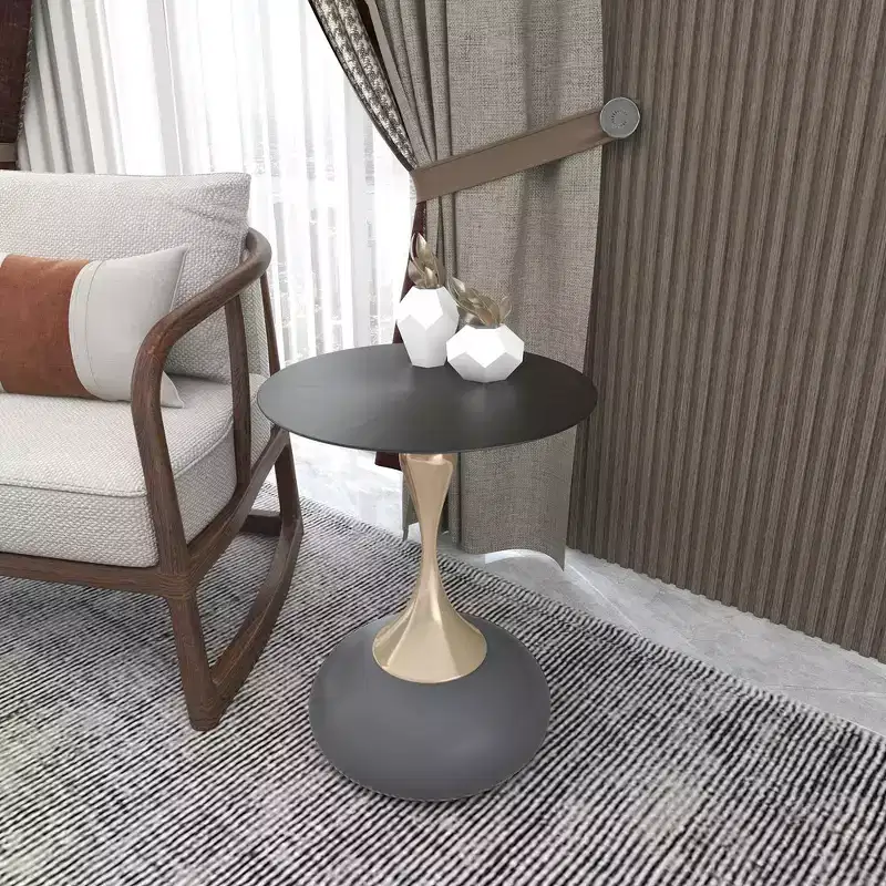 LeisureMod Savoy Modern Pedestal End Table - Black Stainless Steel Accent Table