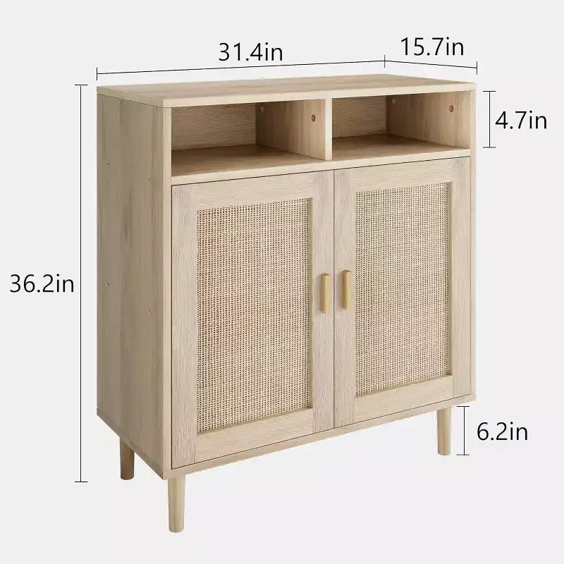 Rattan Sideboard Buffet Cabinet Kitchen Storage with Adjustable Shelf, Modern Farmhouse TV Stand & Coffee Bar for Dining/Living Room