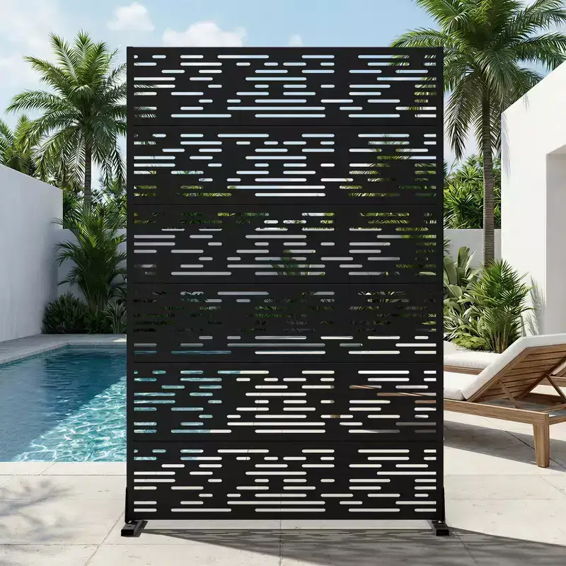 MAYEERTY Godfrey Light & Shadow B Black Galvanized Steel Room Divider, 72x47x16, 6-Piece Double-Sided Rustproof Screen
