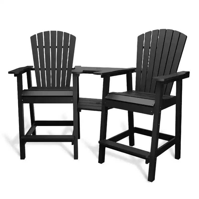 GustoWave Tall Adirondack Chair Set of 2, HDPE Tall Barstools with Double Connecting Trays, Bar Height Adirondack Chair for 2, All-Weather