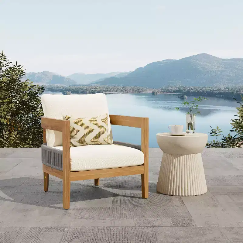 Christopher Knight Home Fawn Modern Outdoor Acacia Wood Club Chair with Cushions, Beige/Teak