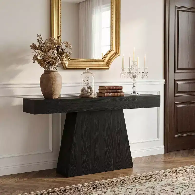 MAYEERTY 63-Inch Farmhouse Console Table, Entryway Sofa Table with Trapezoidal Base