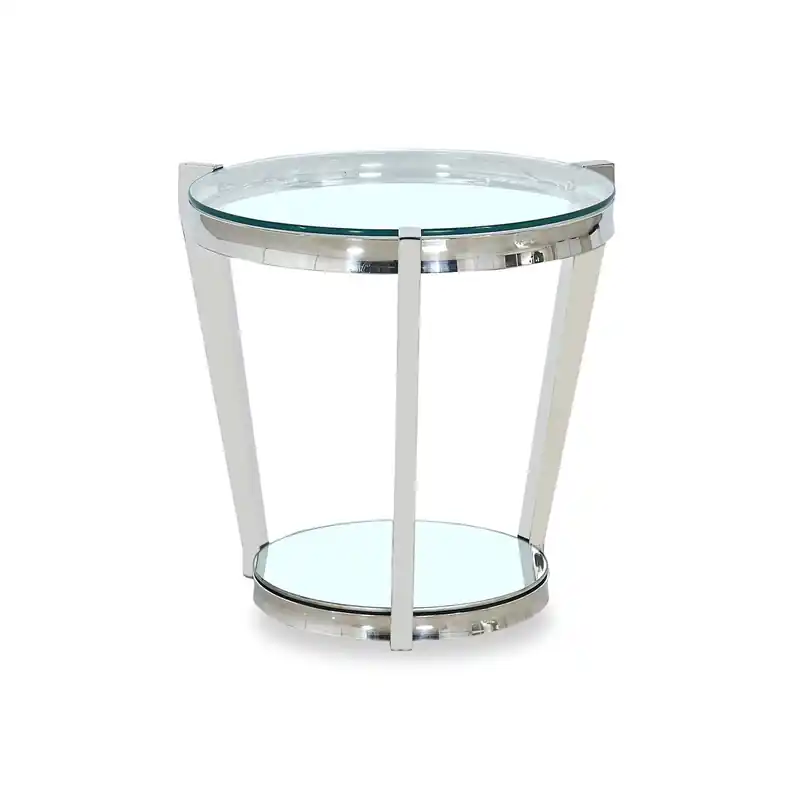 22 Modern Round Glass Top End Table with Shelf - Chrome Finish with Stainless Steel