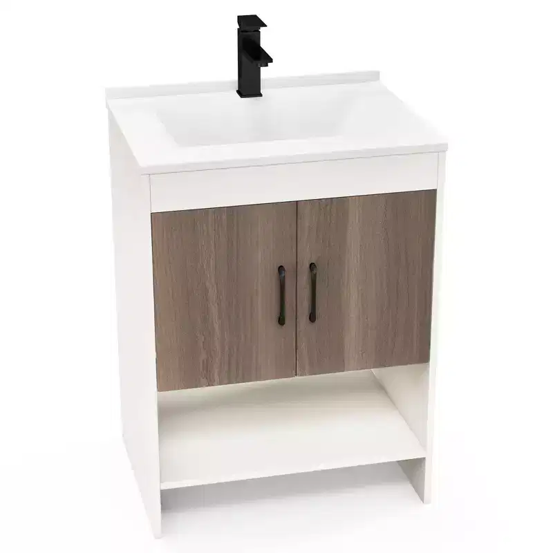 25 Bathroom Vanity Sink Combo w/Doors Open Shelf Backsplash Faucet Pop Up Drain