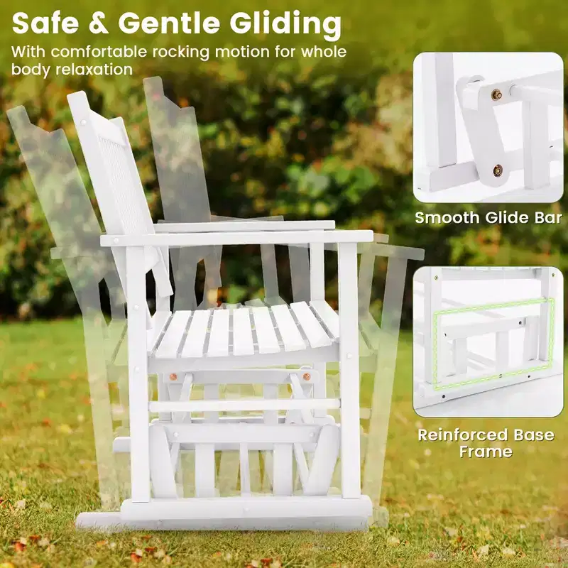Costway Patio Glider Loveseat Chair Swing Rocking Bench with Slatted Seat & Curved Backrest White/Natural/Gray