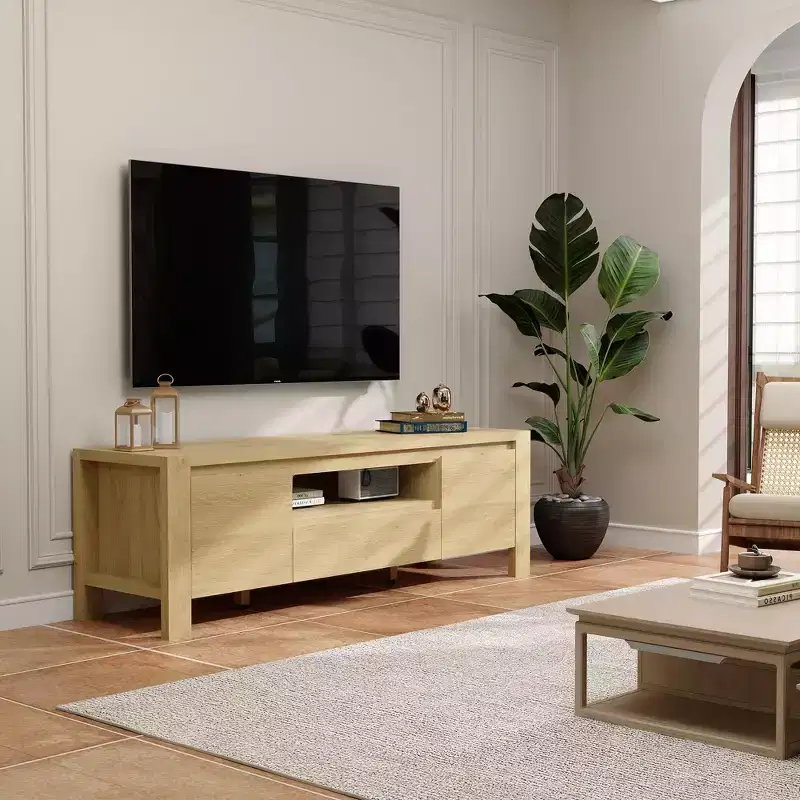 TV Stand with Doors and Cabinet, Farmhouse Entertainment Center, Entertainment Stand for TVs Up to 60, TV Console for Living Room, Bedroom