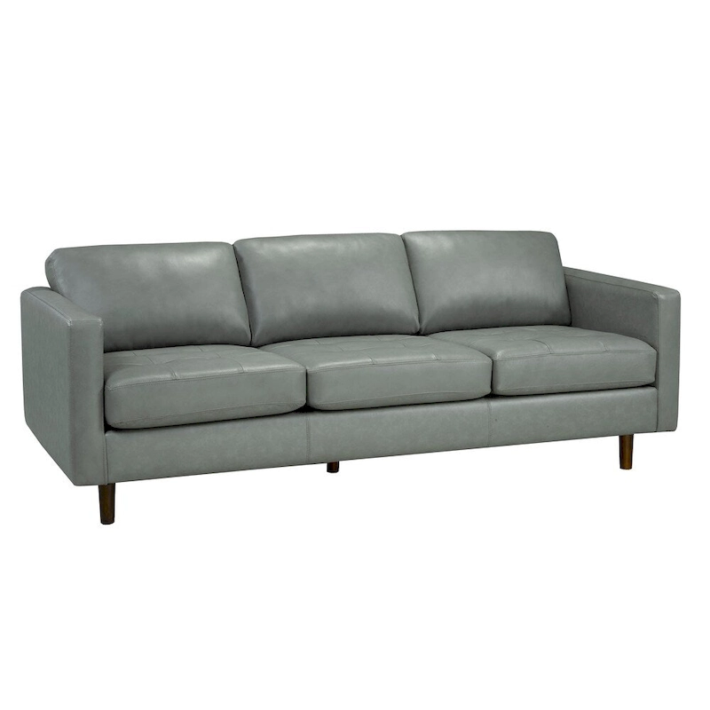 Booker Mid Century Modern Grey Top Grain Italian Leather Tufted Sofa and Loveseat