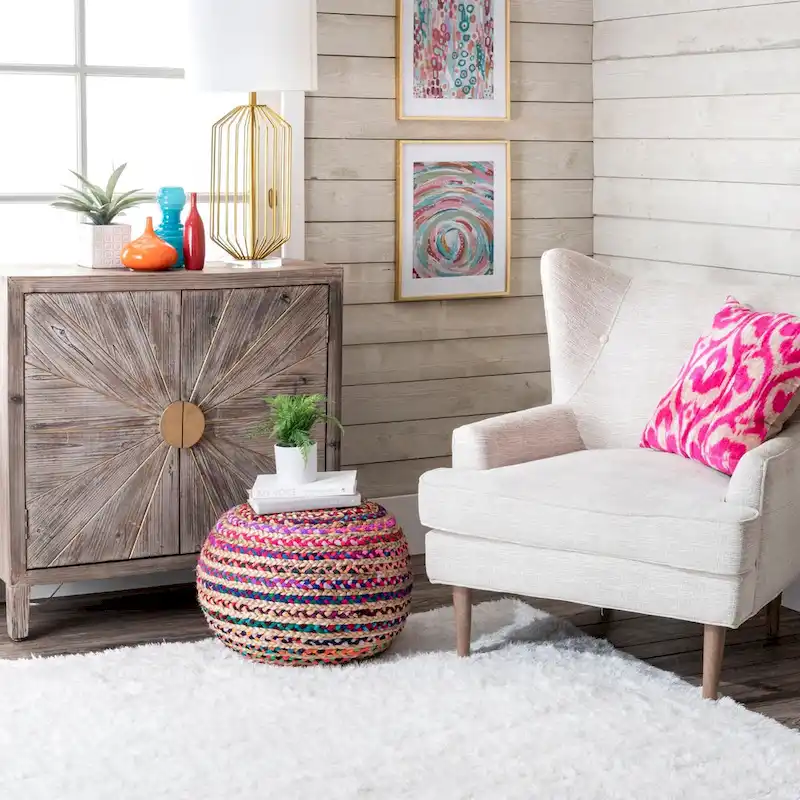 Nuloom Ling Round Knit Filled Ottoman Pouf
