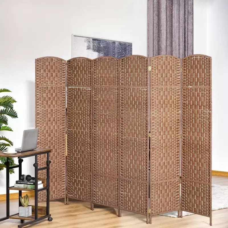 Natural 6-Panel Foldable Room Divider Privacy Screen