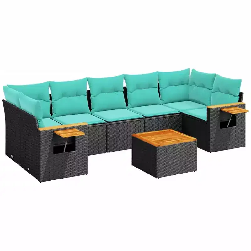 vidaXL 8 Piece Patio Sofa Set with Cushions Black Poly Rattan