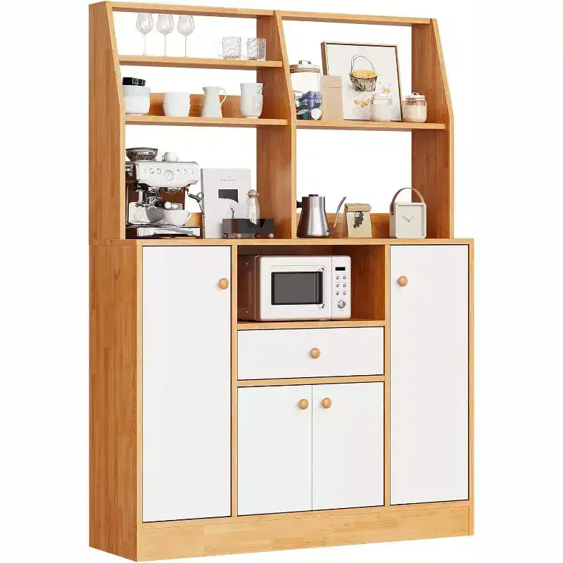Large Pantry Cabinet - Freestanding Sideboard with Drawers, Doors & Adjustable Shelf for Kitchen Storage