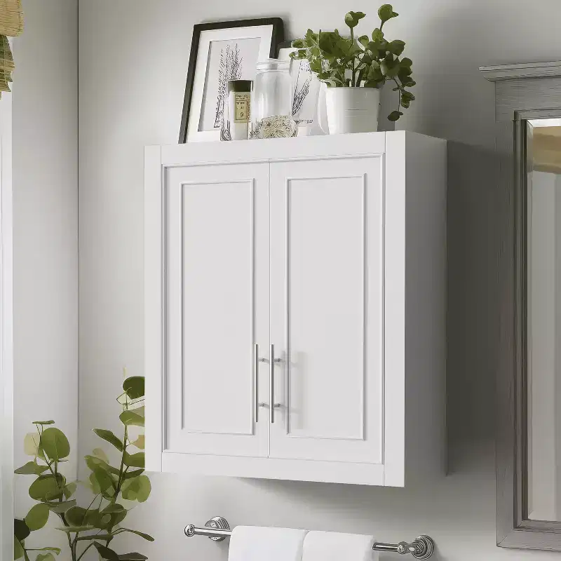 Bathroom Storage Cabinet, Wooden Wall-Mounted Cabinet for Home and Small Spaces, White, 26x22x8in