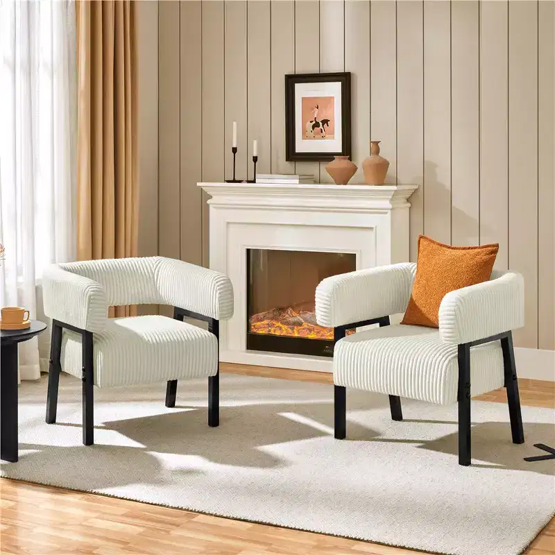 Yaheetech Set of 2 Corduroy Barrel Accent Chairs with Solid Wood Legs, Pocket Coiled Seat for Living Room, Bedroom