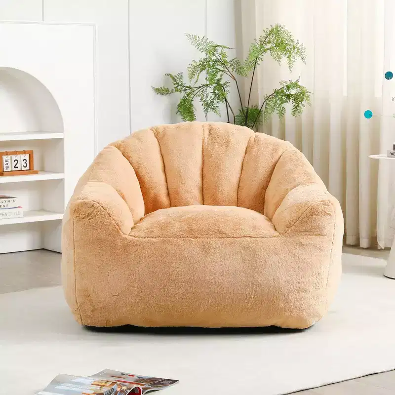 Okak Modern Plush Faux Fur Floor Bean Bag Sofa Chair with Armrests,High-Density Foam Lounge Couch for Living Room,Bedroom