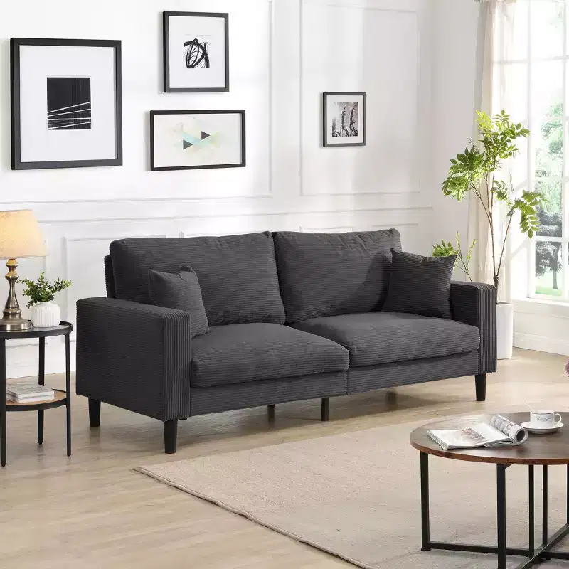 74.8 Inch Corduroy High Resilience 3-Seater Sofa with 2 Throw Pillows for Living Room,Bedroom,Apartment