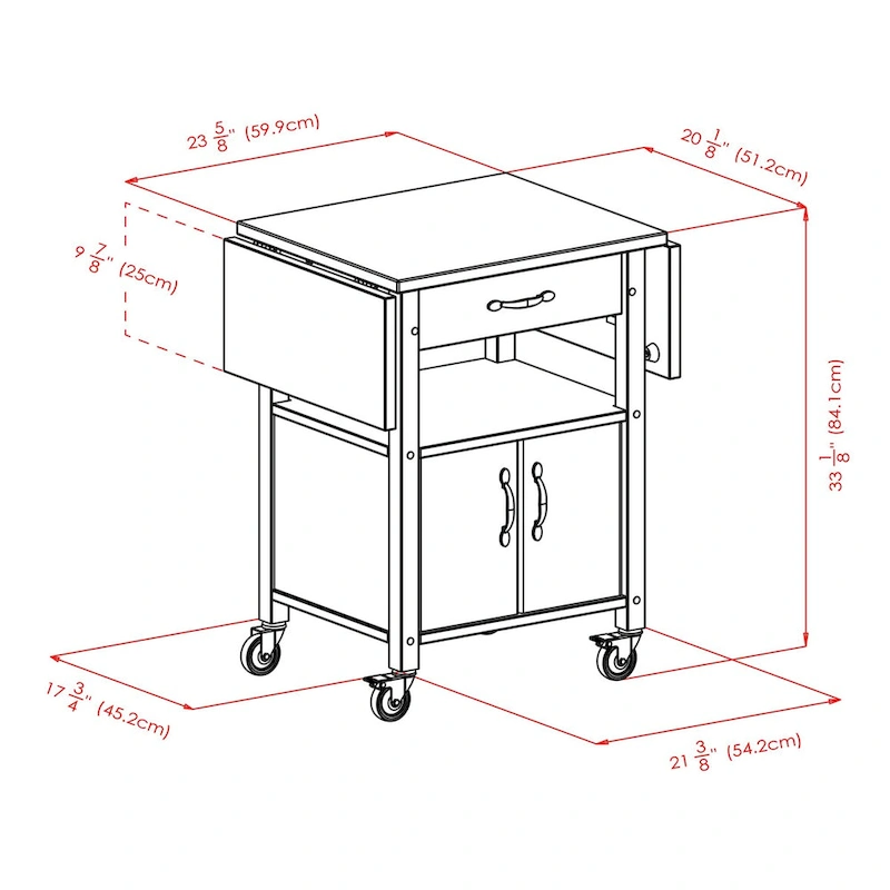 Rachael Kitchen Cart, Drop Leaf, Natural - 43.27 x 20.16 x 33.27 inches