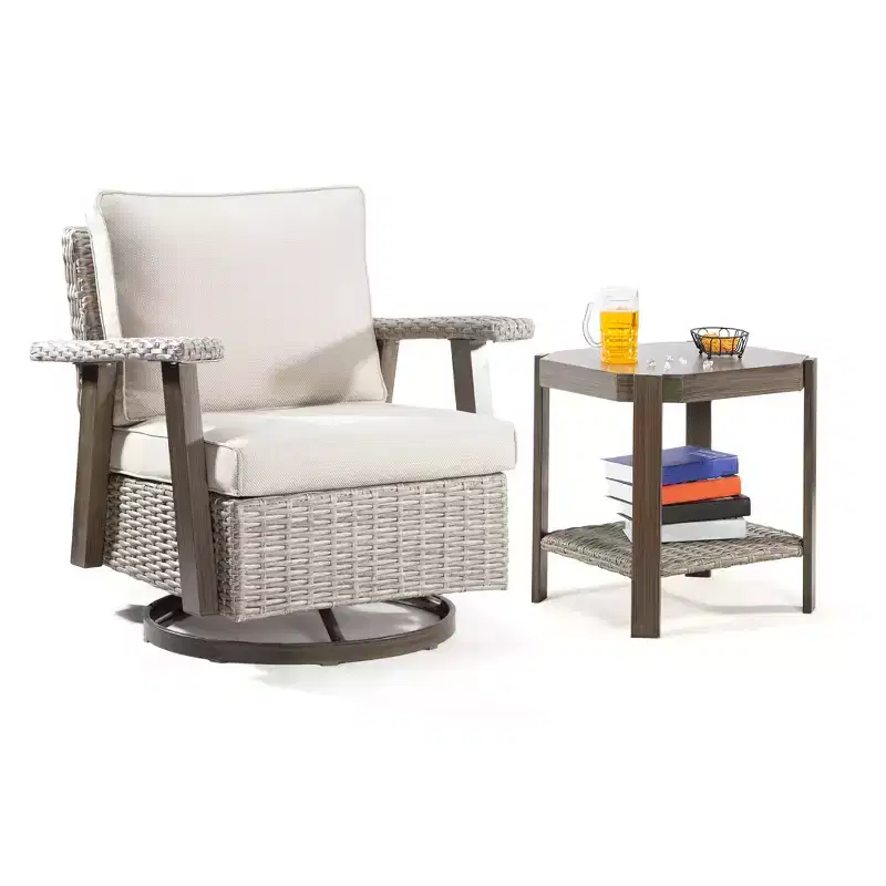 UPTIOT Outdoor Rocking Polyethylene (PE) Wicker Chair with Cushions