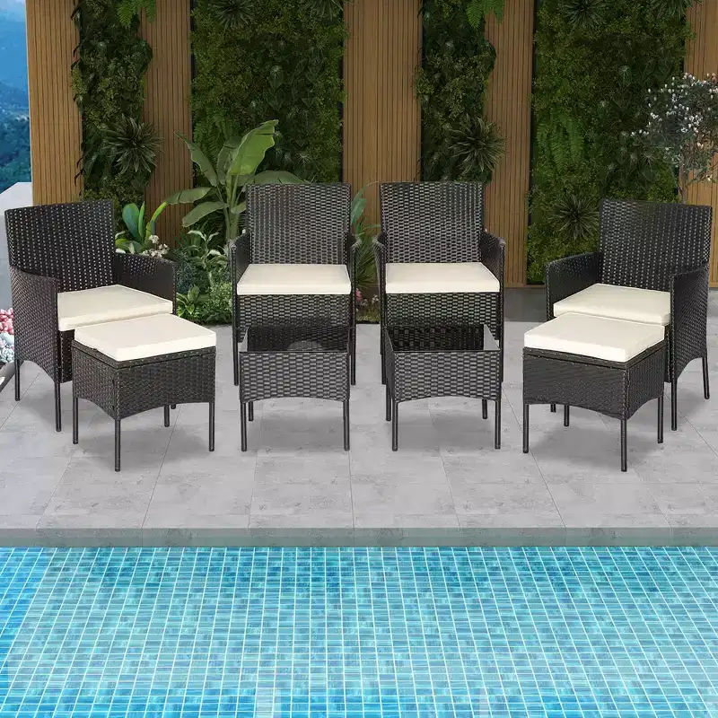 Costway 8PCS Patio Rattan Furniture Set Sofas Ottomans Cushioned Table Free Combination
