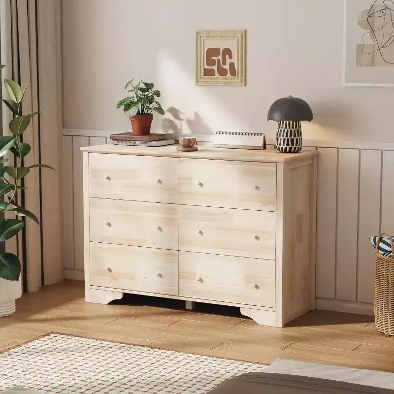 VINGLI Solid Wood Dresser Unfinished for Color DIY, Natural Real Wood Dresser 6 Drawer for Bedroom