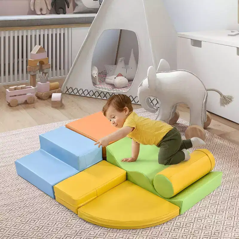 6-in-1 Climb Crawl Activity Play Set for Toddler Indoor Active Play Structure Climbing Crawling Toys Gym Equipment for Boys Girls Colorful