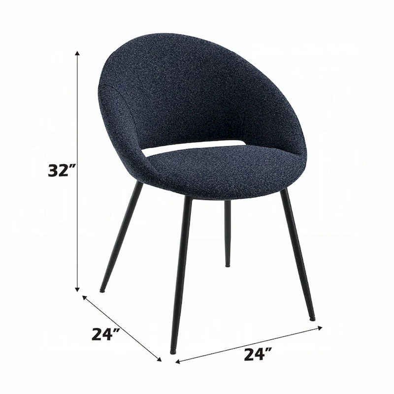 Laus Side Dining Chair Set of 2, Black Boucle, Sleek Black Metal Frame