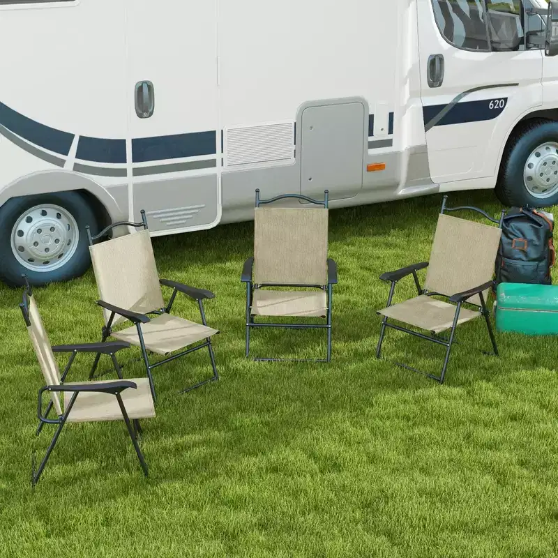 4 Piece Folding Patio Camping Chair Set, Sports Chairs for Adults with Armrests, Mesh Fabric Seat for Lawn