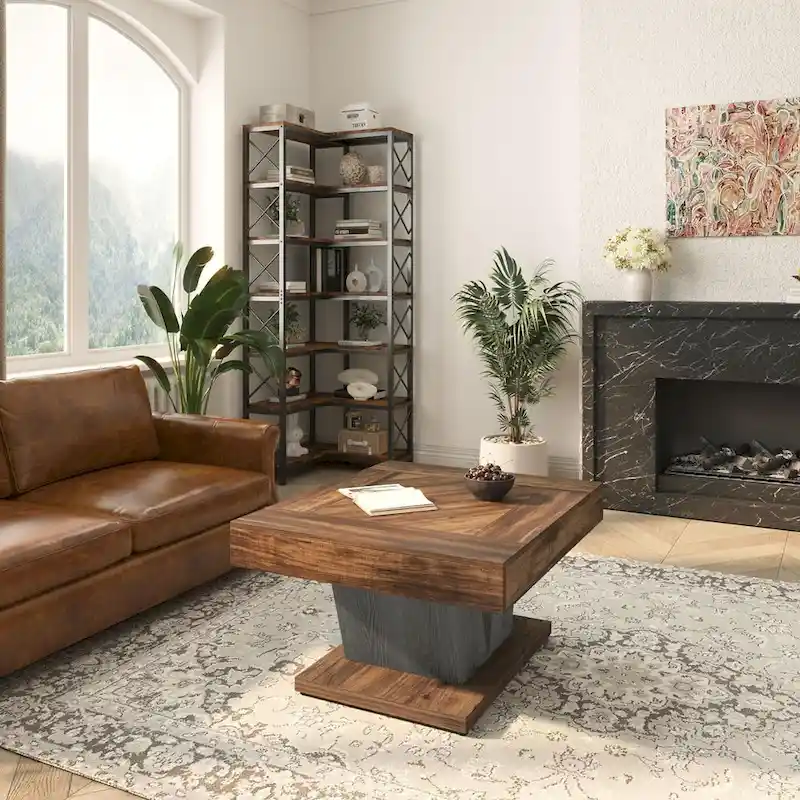 31.5 Inches Wood Coffee Table Square Center Cocktail Tea Table