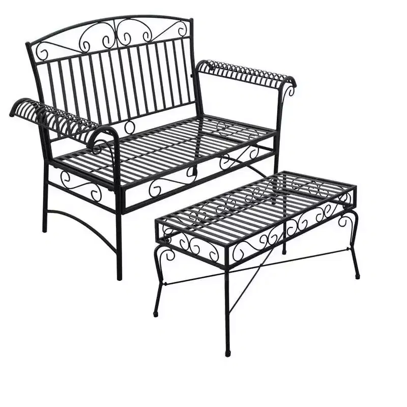 Courtyard Casual Black Steel French Quarter Outdoor Loveseat and Coffee Table Set