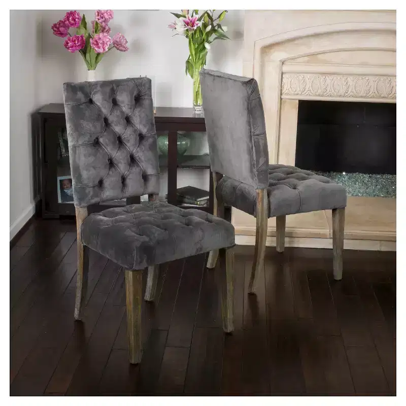 Set of 2 Saltillo New Velvet Dining Chair Charcoal - Christopher Knight Home: Upholstered, Button Tufted
