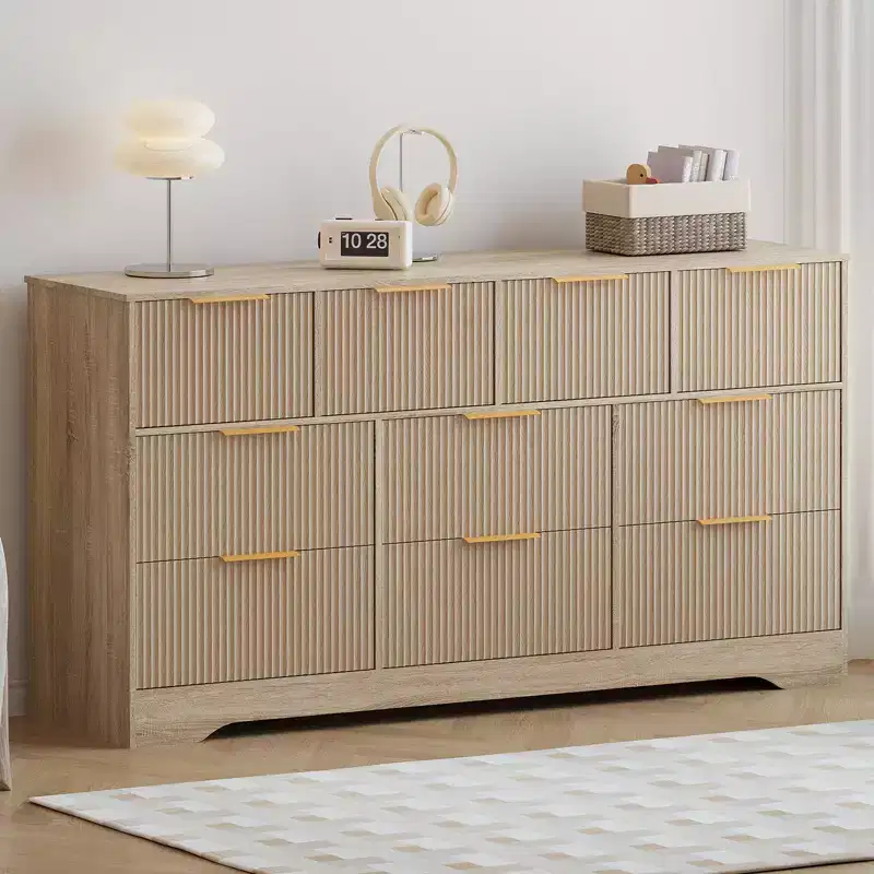 Fluted Dresser for Bedroom with 10 Drawers, 59 Wide Modern Chest of Drawers with Wood Frame, Dresser TV Stand Wooden Closet Clothes Storage Organizer
